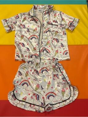 Unicorn Rainbow Short Pajama Set - White